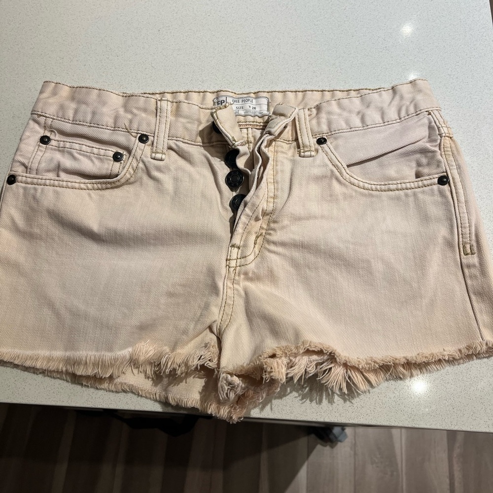 Free People High Waisted Khaki Denim Shorts